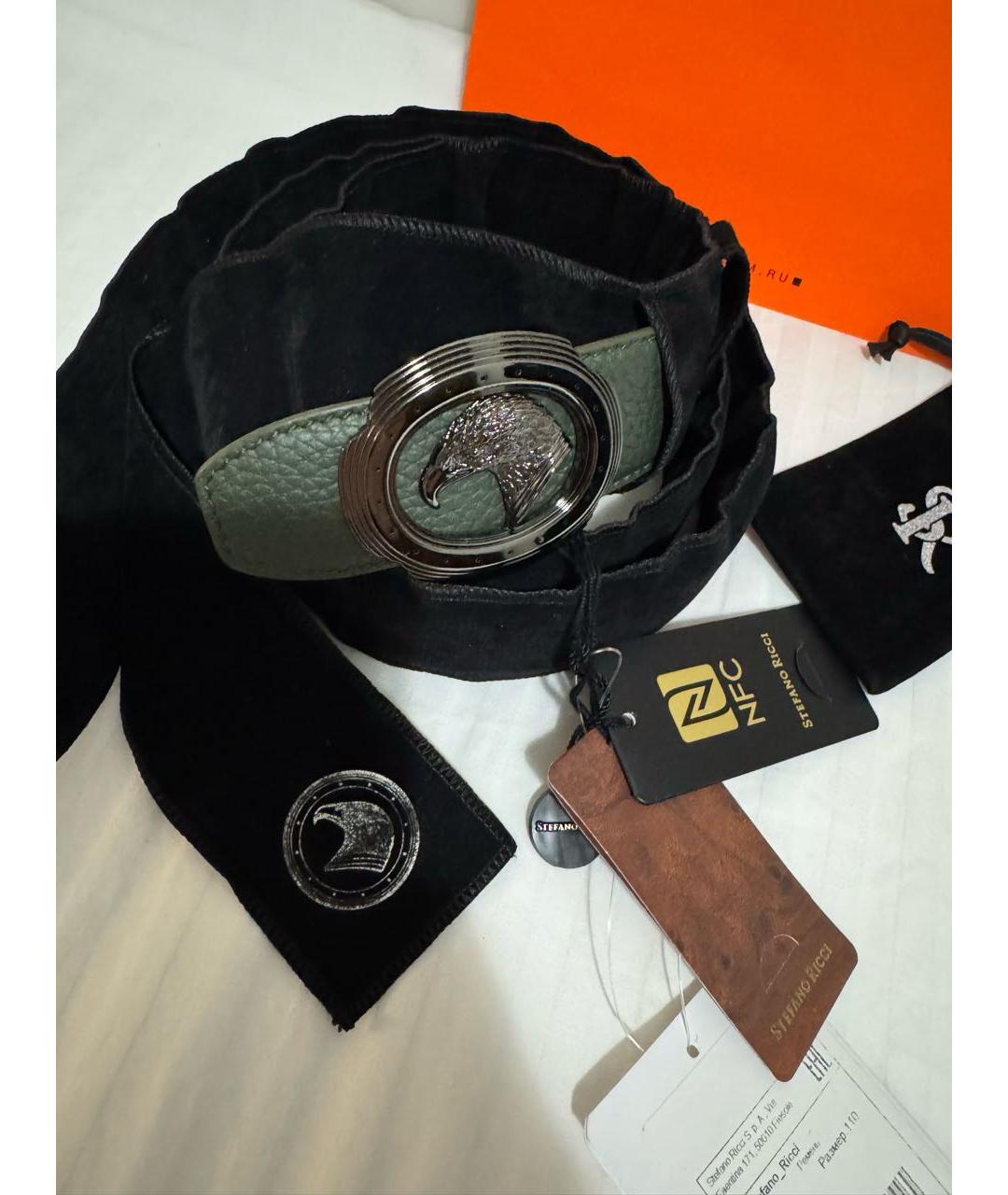 STEFANO RICCI Зеленый кожаный ремень, фото 2