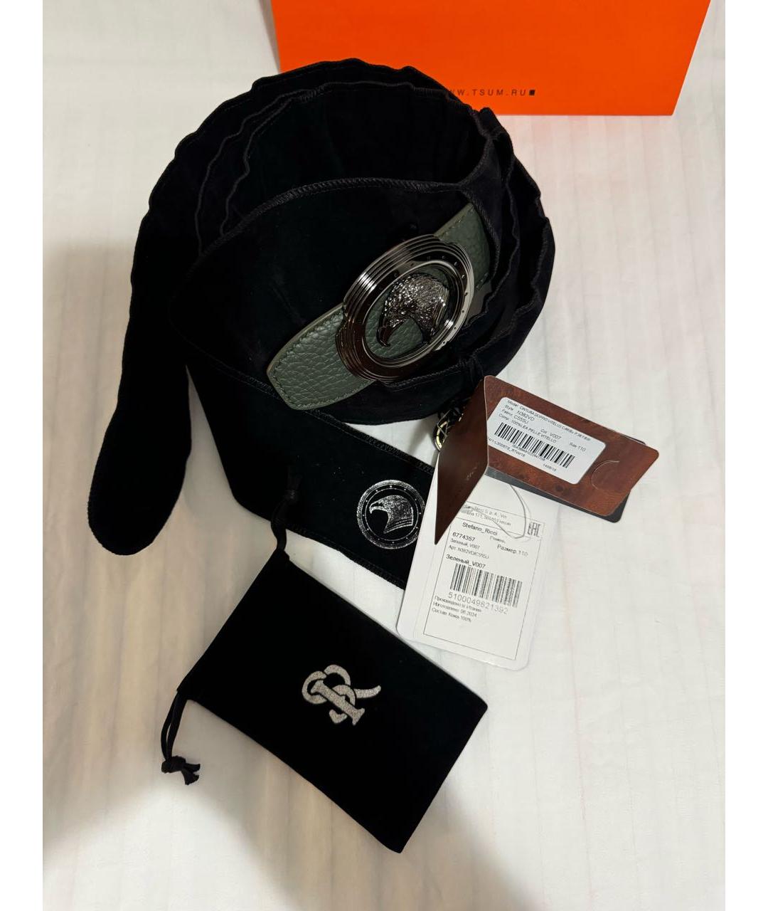 STEFANO RICCI Зеленый кожаный ремень, фото 5