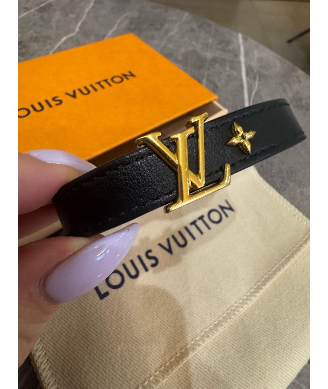 LOUIS VUITTON Черный кожаный браслет, фото 4