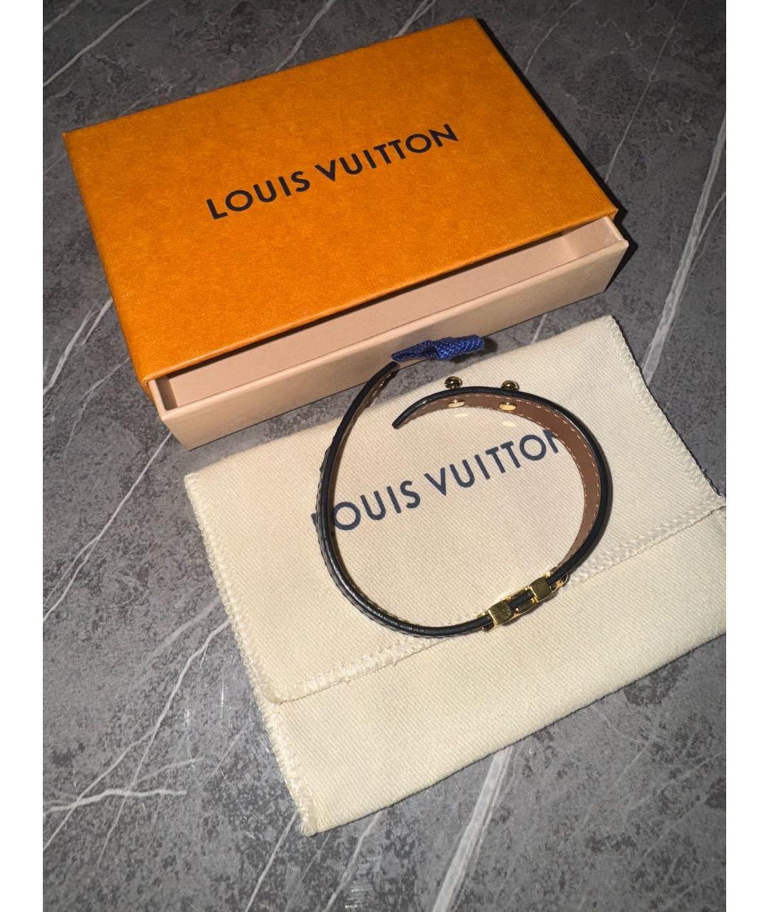 LOUIS VUITTON Черный кожаный браслет, фото 2