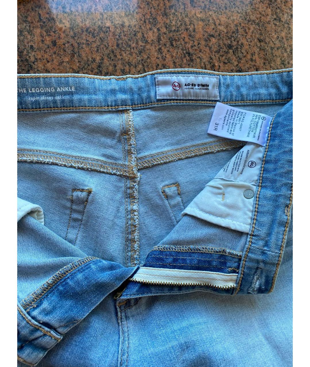 AG JEANS Голубые хлопко-эластановые джинсы слим, фото 3
