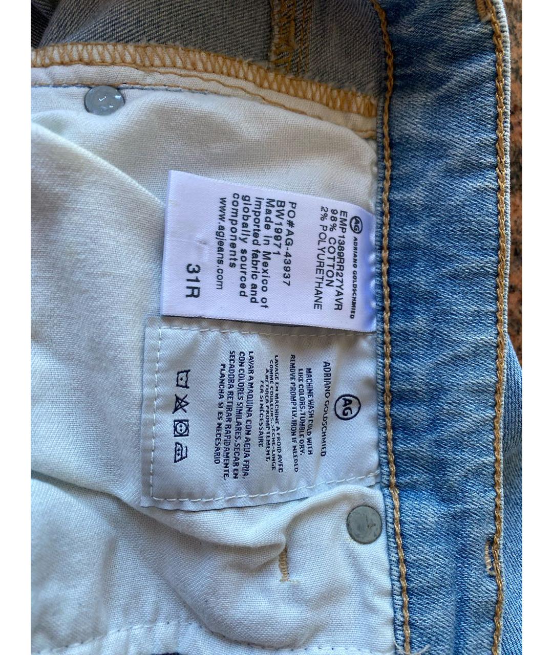 AG JEANS Голубые хлопко-эластановые джинсы слим, фото 4