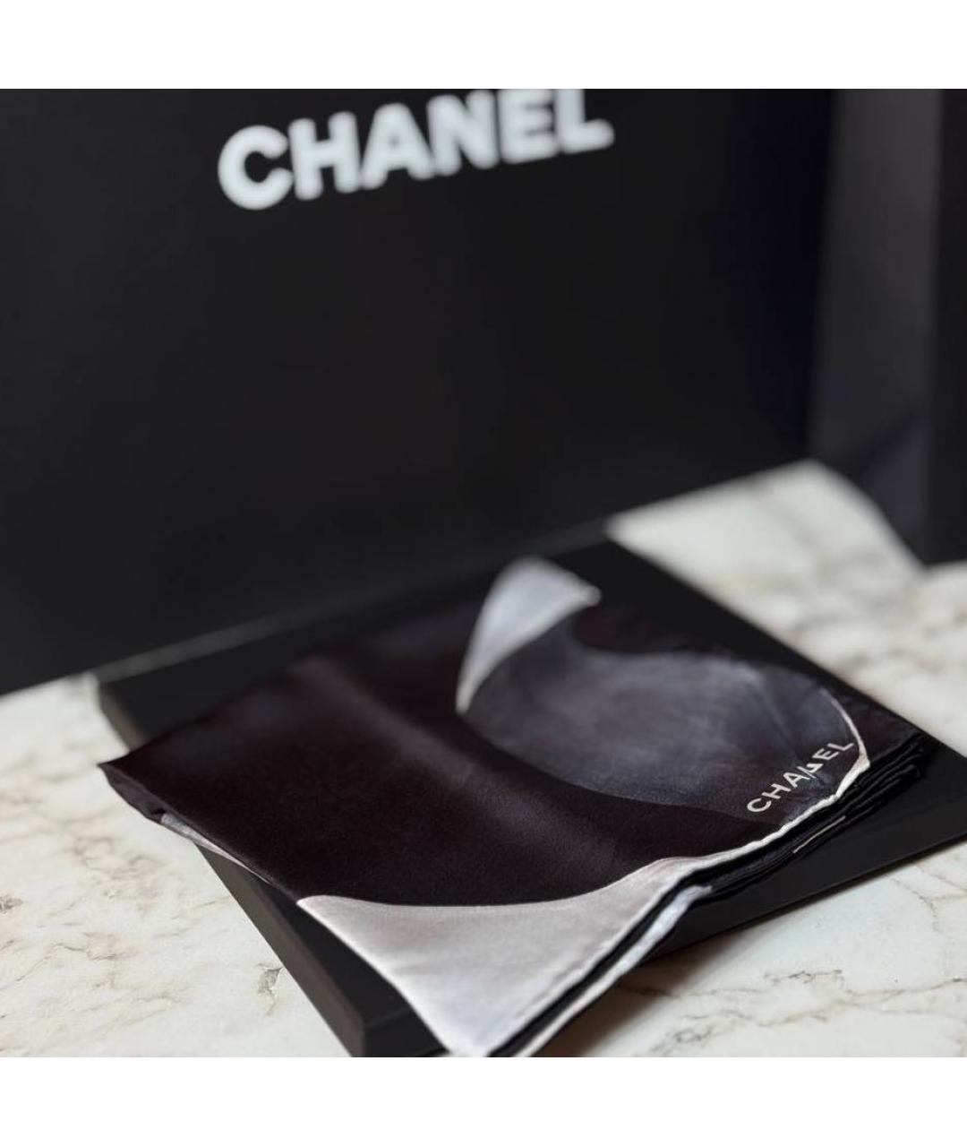 CHANEL Черный шелковый платок, фото 4