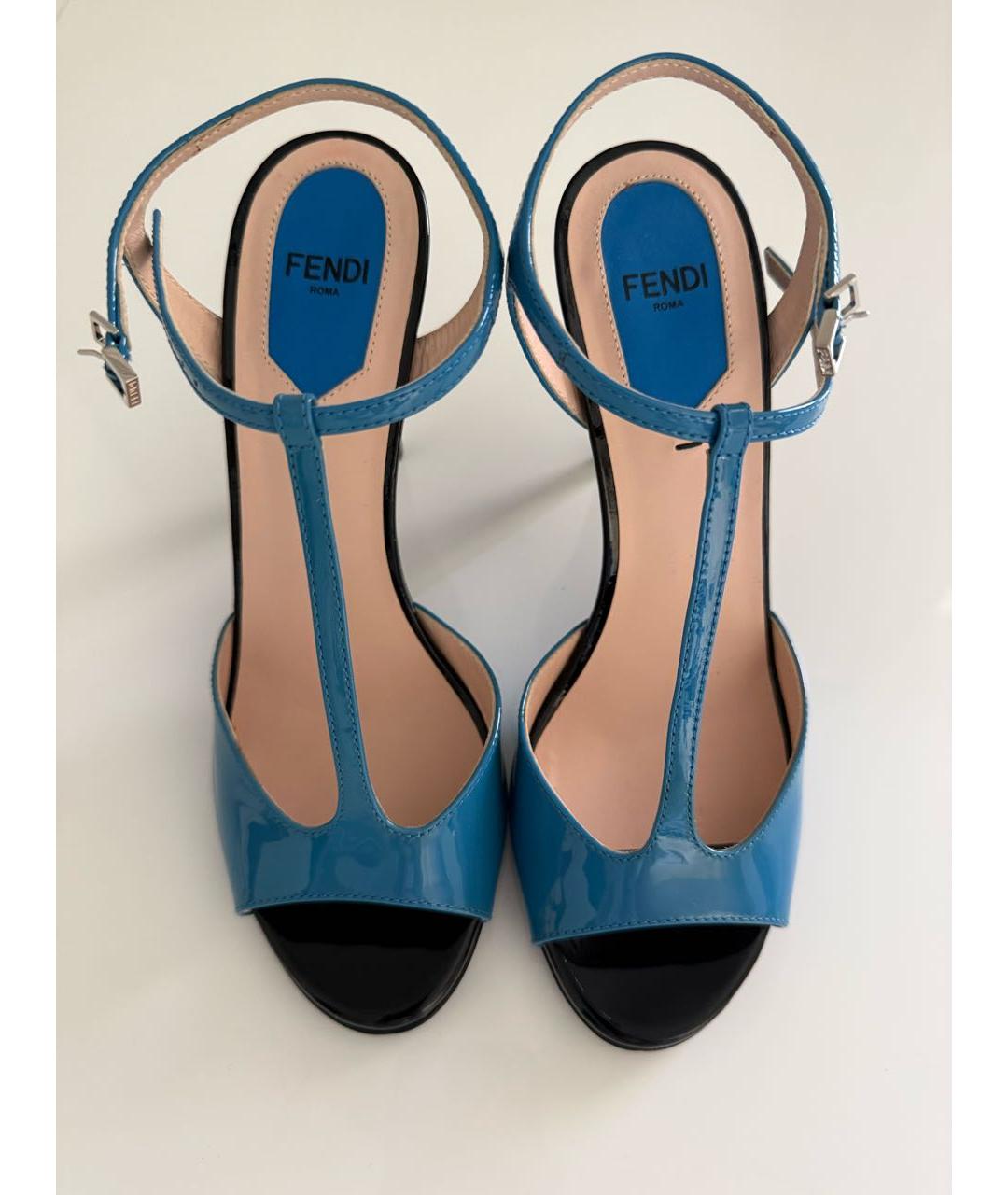 FENDI Синие босоножки из лакированной кожи, фото 2