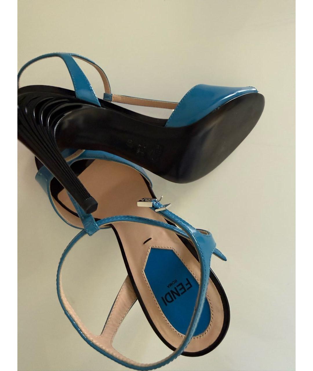 FENDI Синие босоножки из лакированной кожи, фото 4