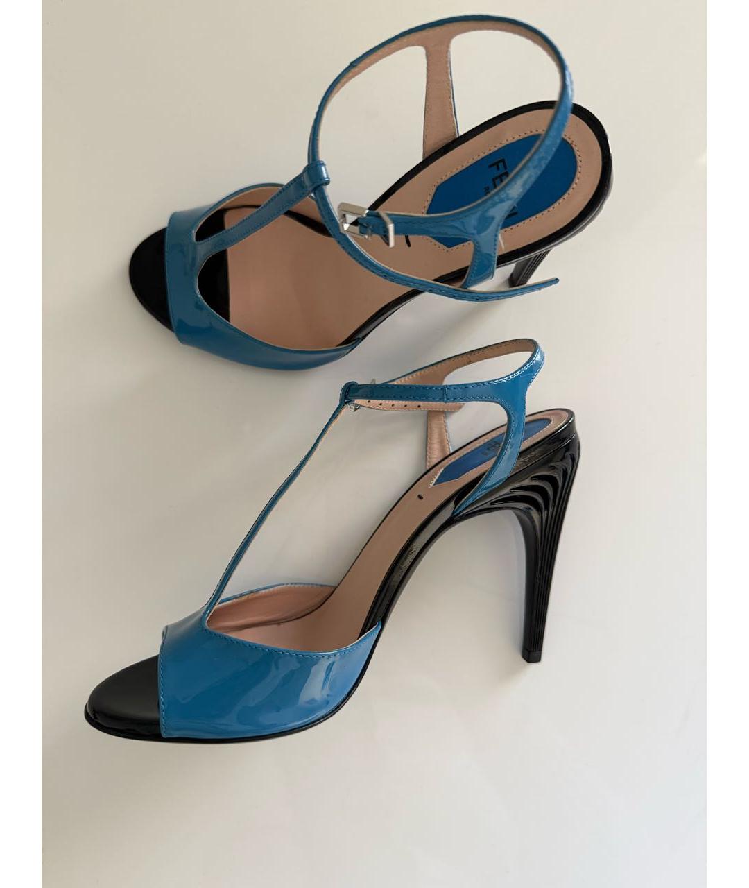 FENDI Синие босоножки из лакированной кожи, фото 7