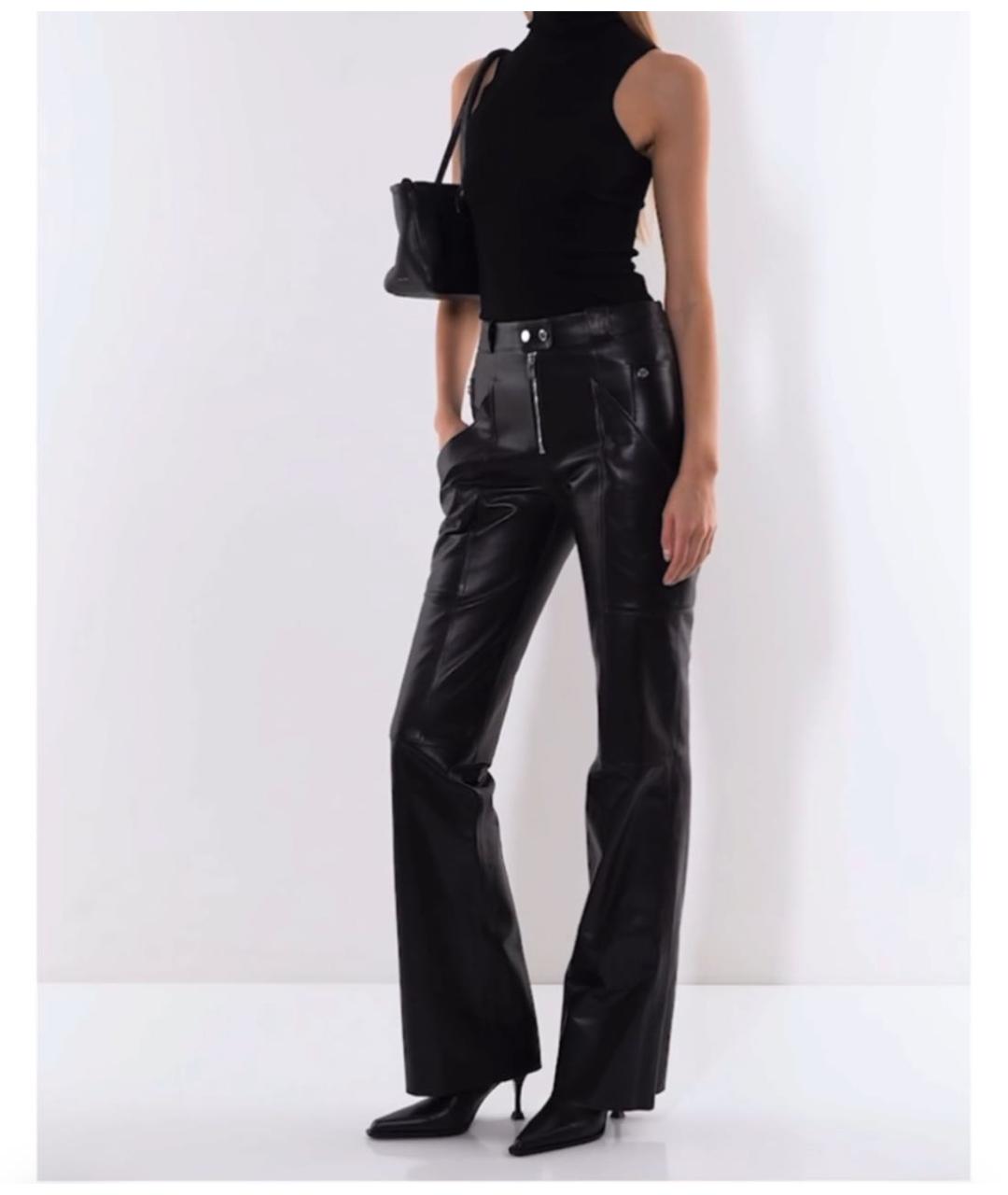 DROME Черные кожаные прямые брюки, фото 4