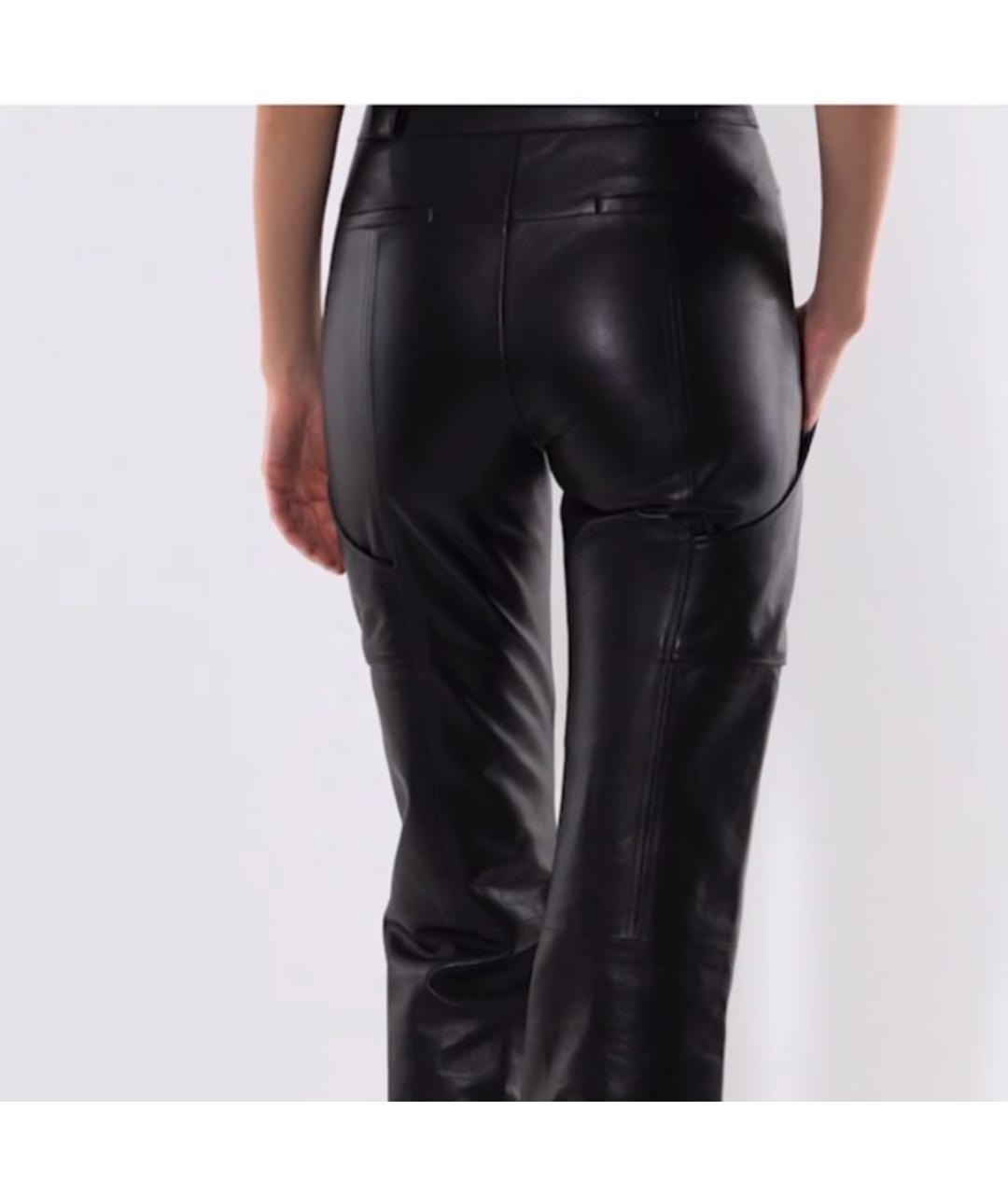 DROME Черные кожаные прямые брюки, фото 3