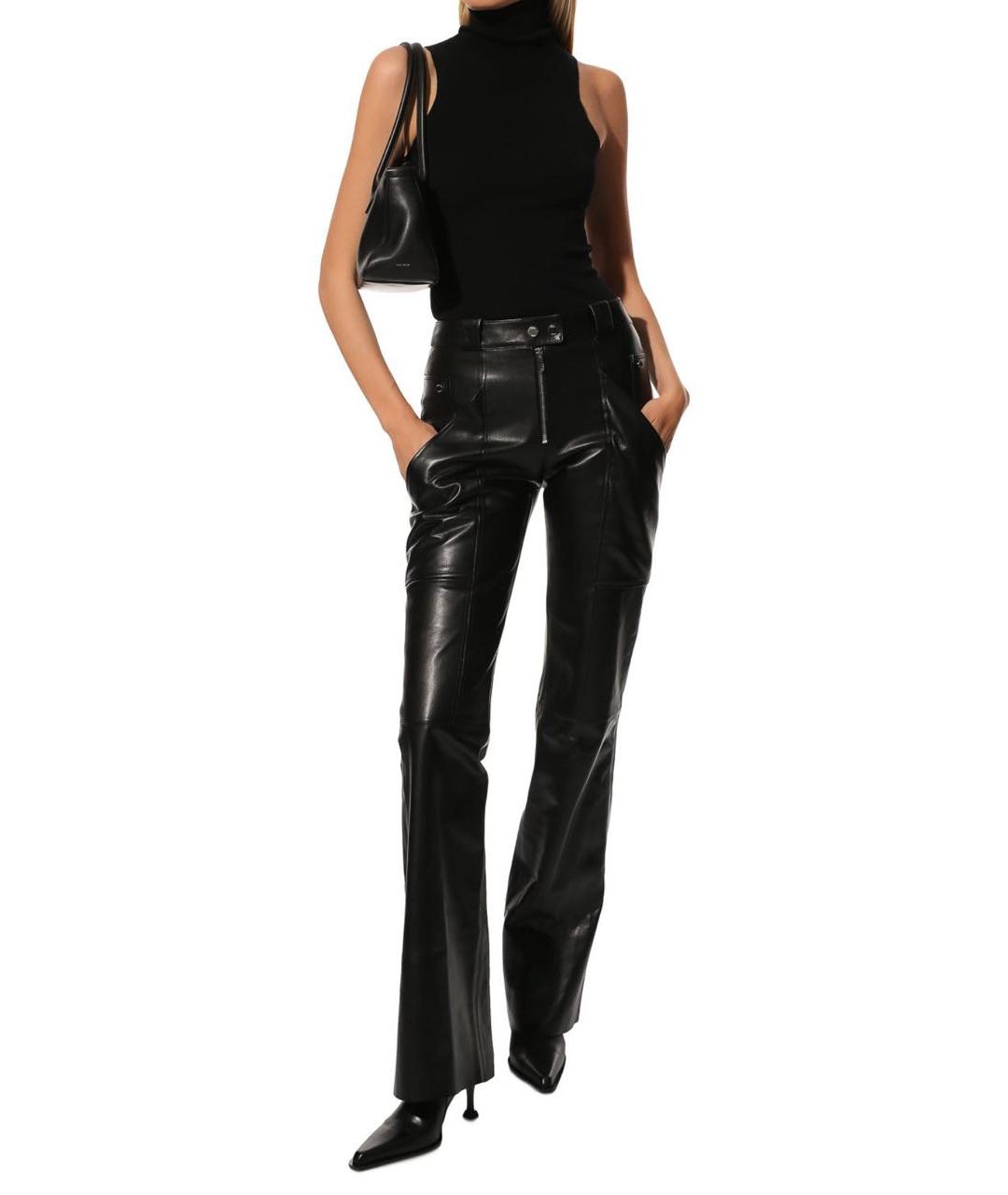 DROME Черные кожаные прямые брюки, фото 2