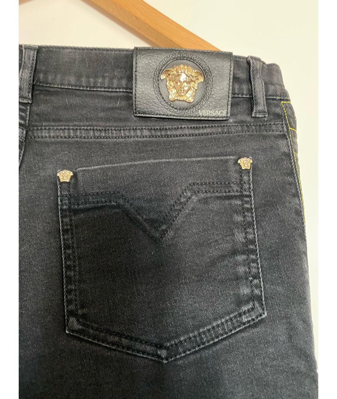 VERSACE Черные хлопко-эластановые джинсы слим, фото 4