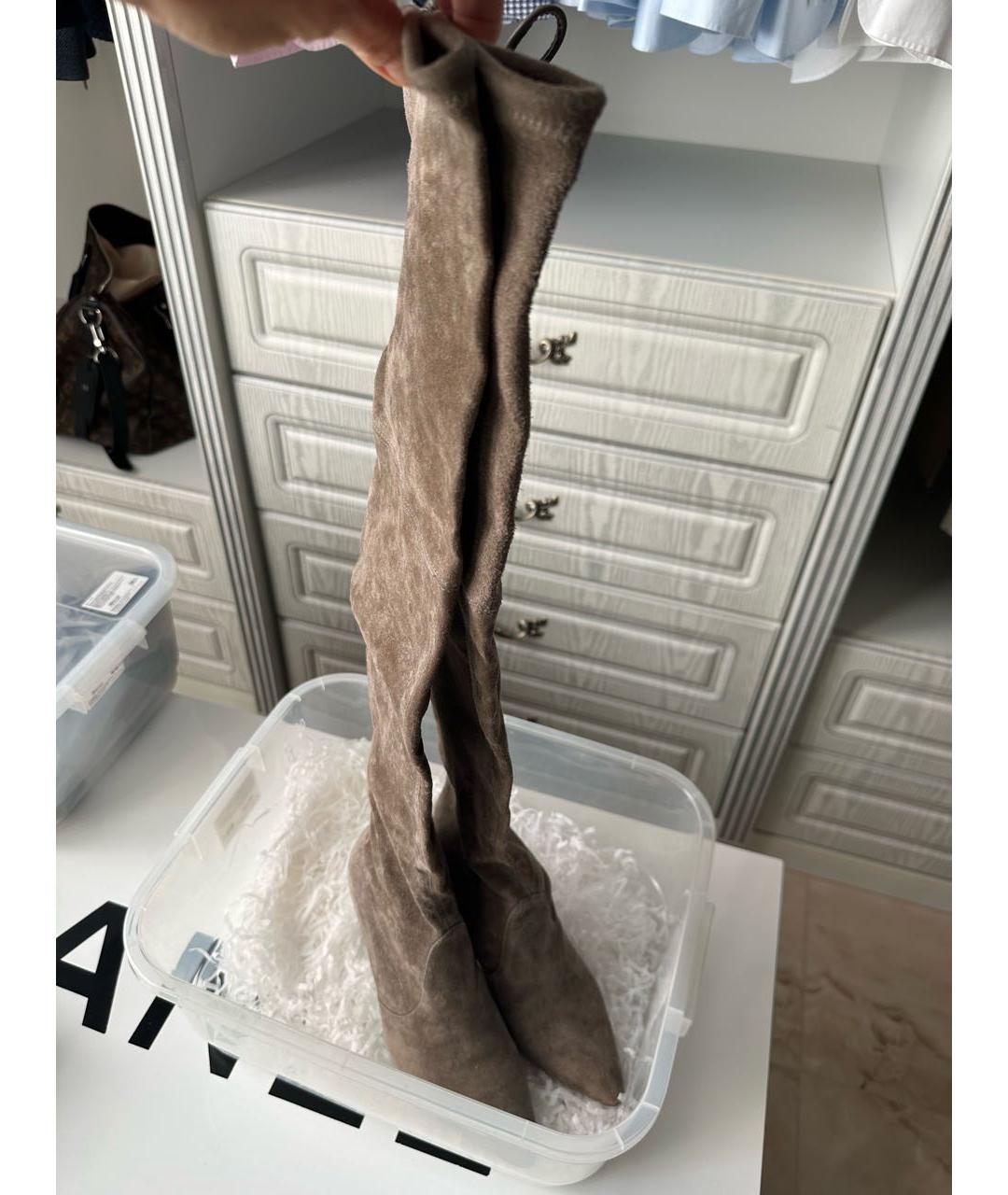 STUART WEITZMAN Коричневые замшевые ботфорты, фото 2