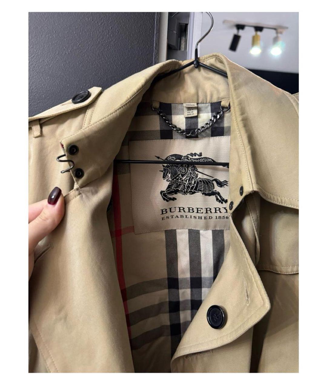 BURBERRY Бежевый хлопковый тренч/плащ, фото 3