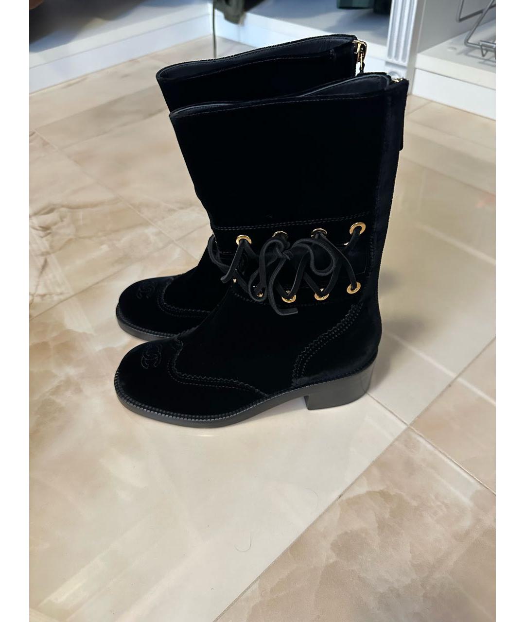 CHANEL Черные бархатные полусапоги, фото 6