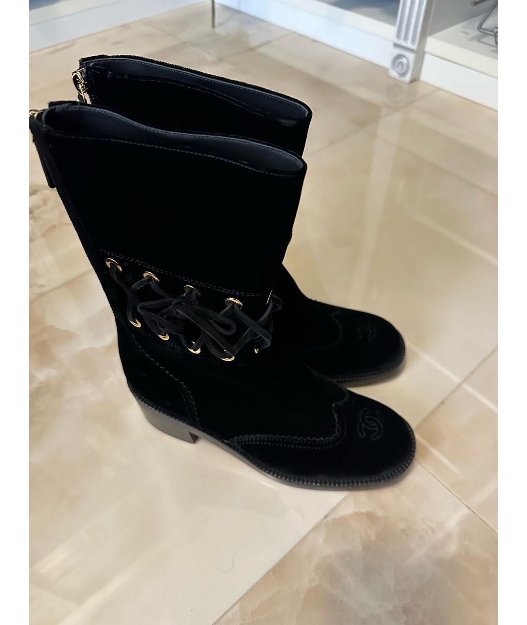 CHANEL Черные бархатные полусапоги, фото 3