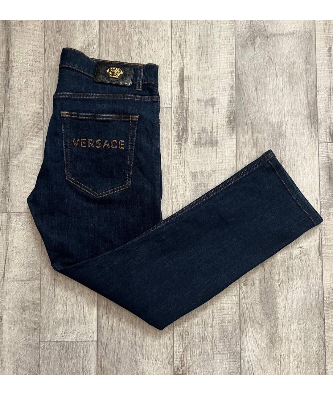 VERSACE Темно-синие хлопко-эластановые прямые джинсы, фото 2