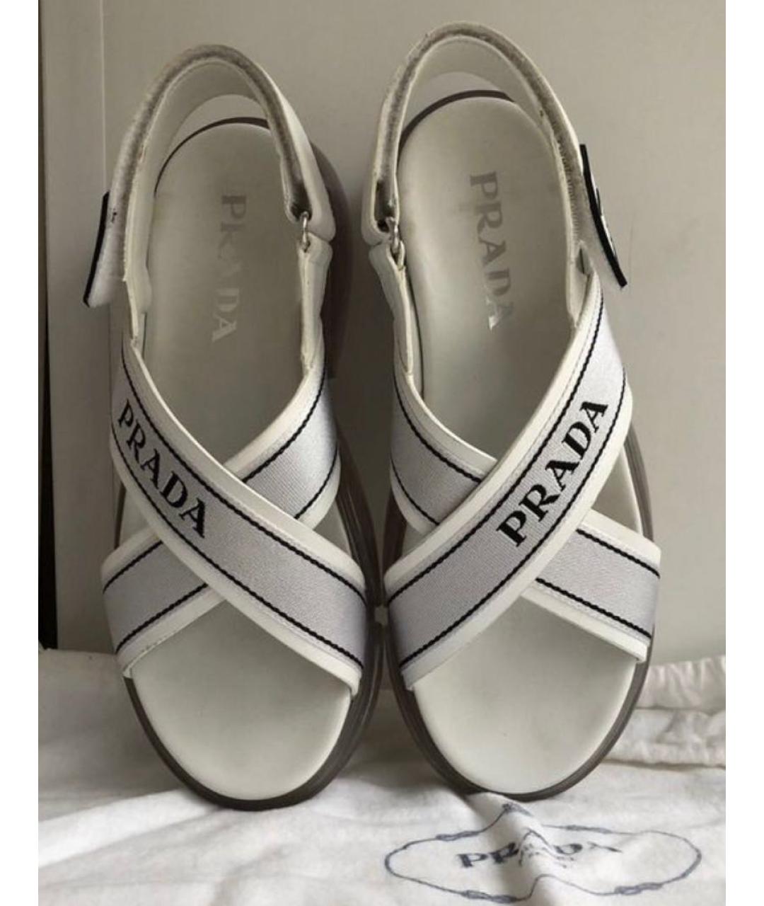 PRADA Белые текстильные босоножки, фото 2