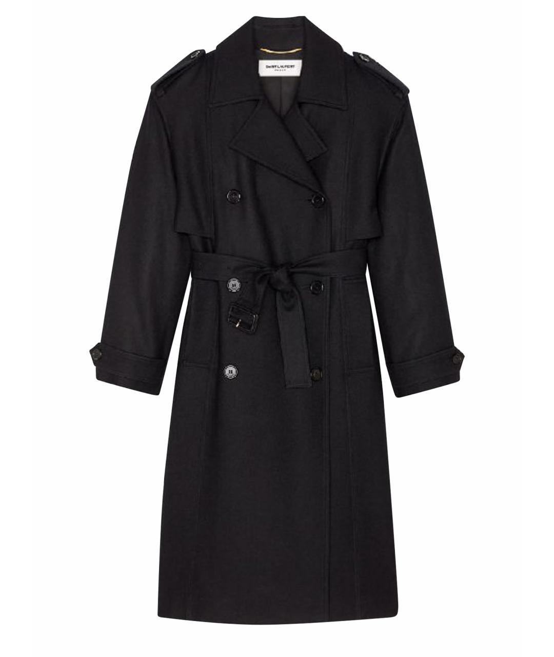 SAINT LAURENT Черное шерстяное пальто, фото 1