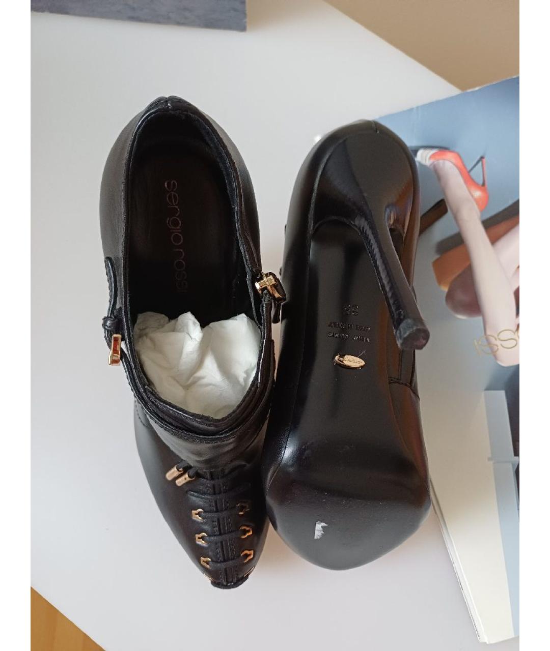 SERGIO ROSSI Черные кожаные ботильоны, фото 8