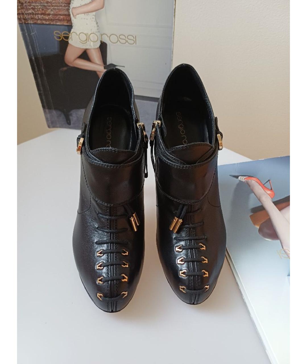 SERGIO ROSSI Черные кожаные ботильоны, фото 5