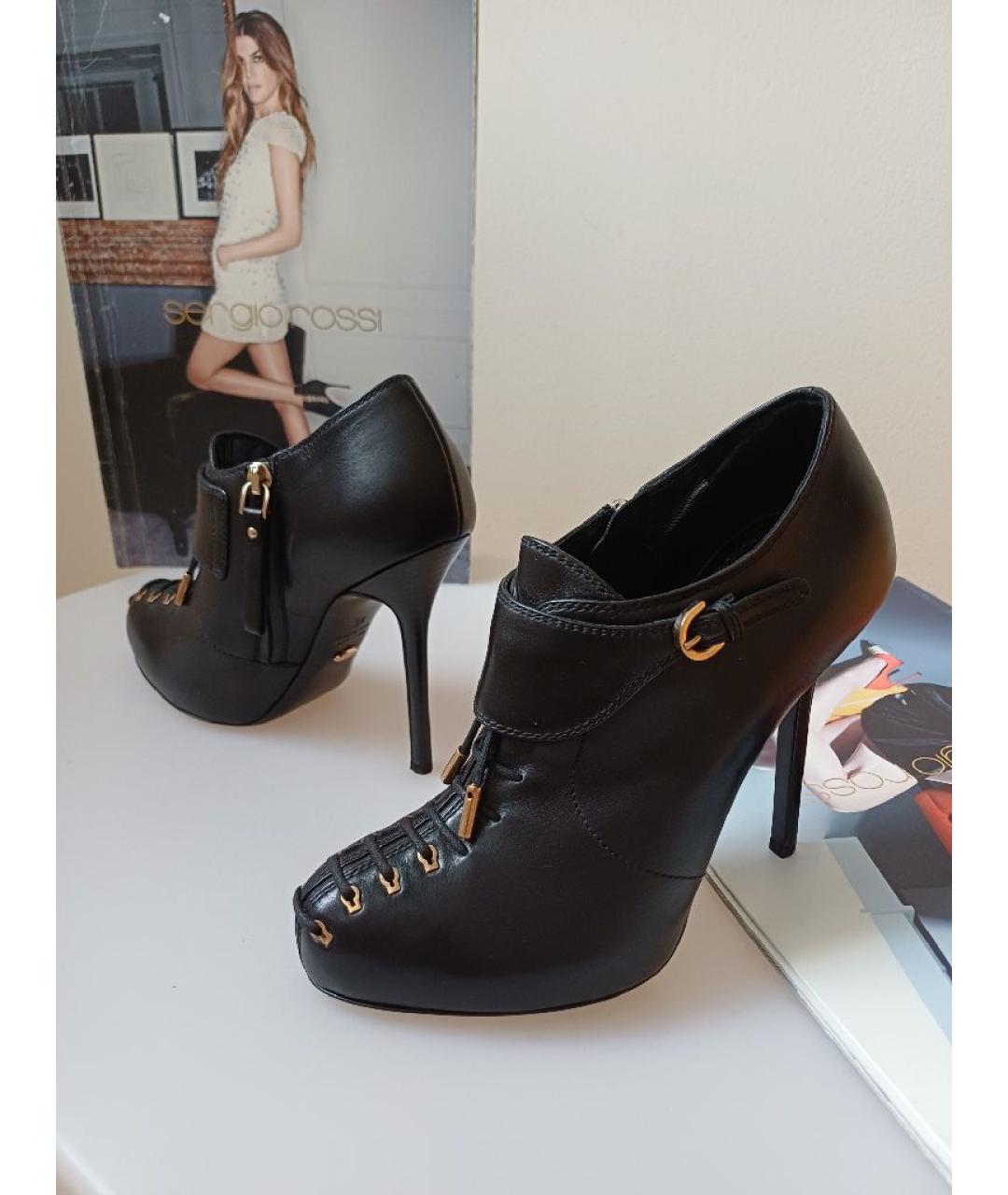 SERGIO ROSSI Черные кожаные ботильоны, фото 4