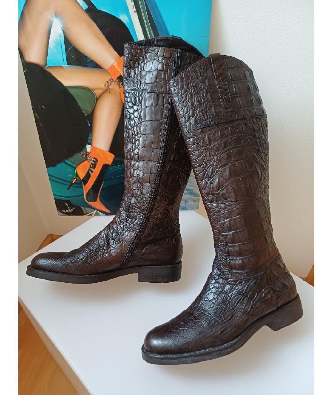 POLLINI Коричневые кожаные сапоги, фото 5