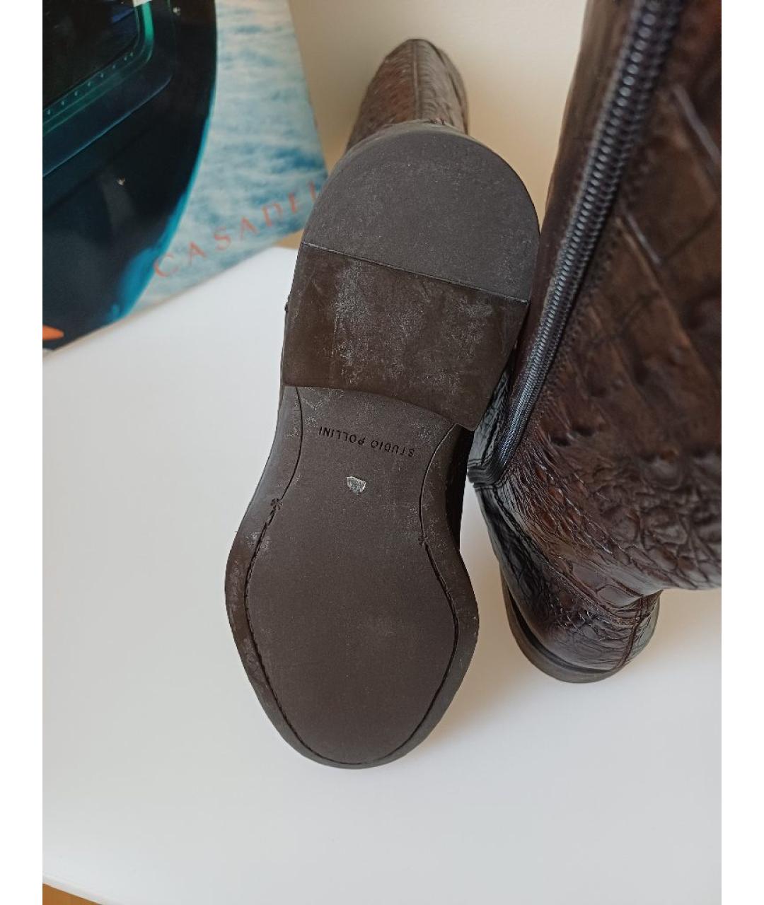 POLLINI Коричневые кожаные сапоги, фото 8