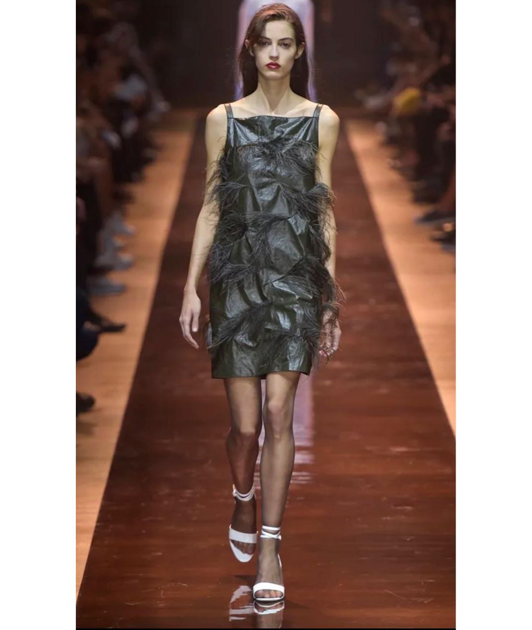 NINA RICCI Зеленые кожаное коктейльное платье, фото 2