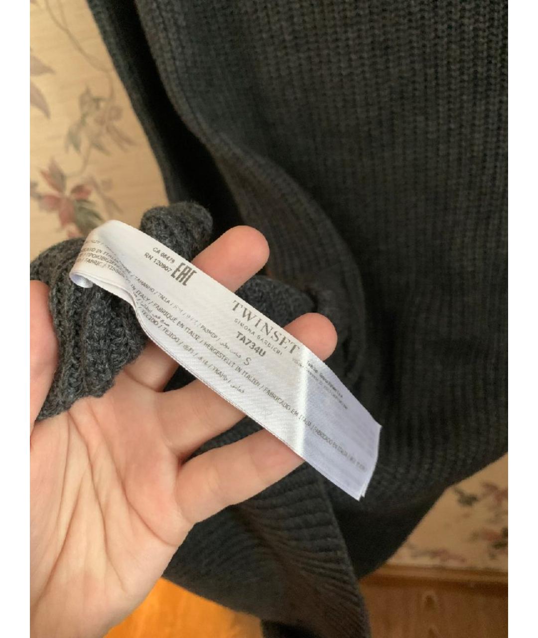 TWIN-SET Антрацитовое кашемировое повседневное платье, фото 5