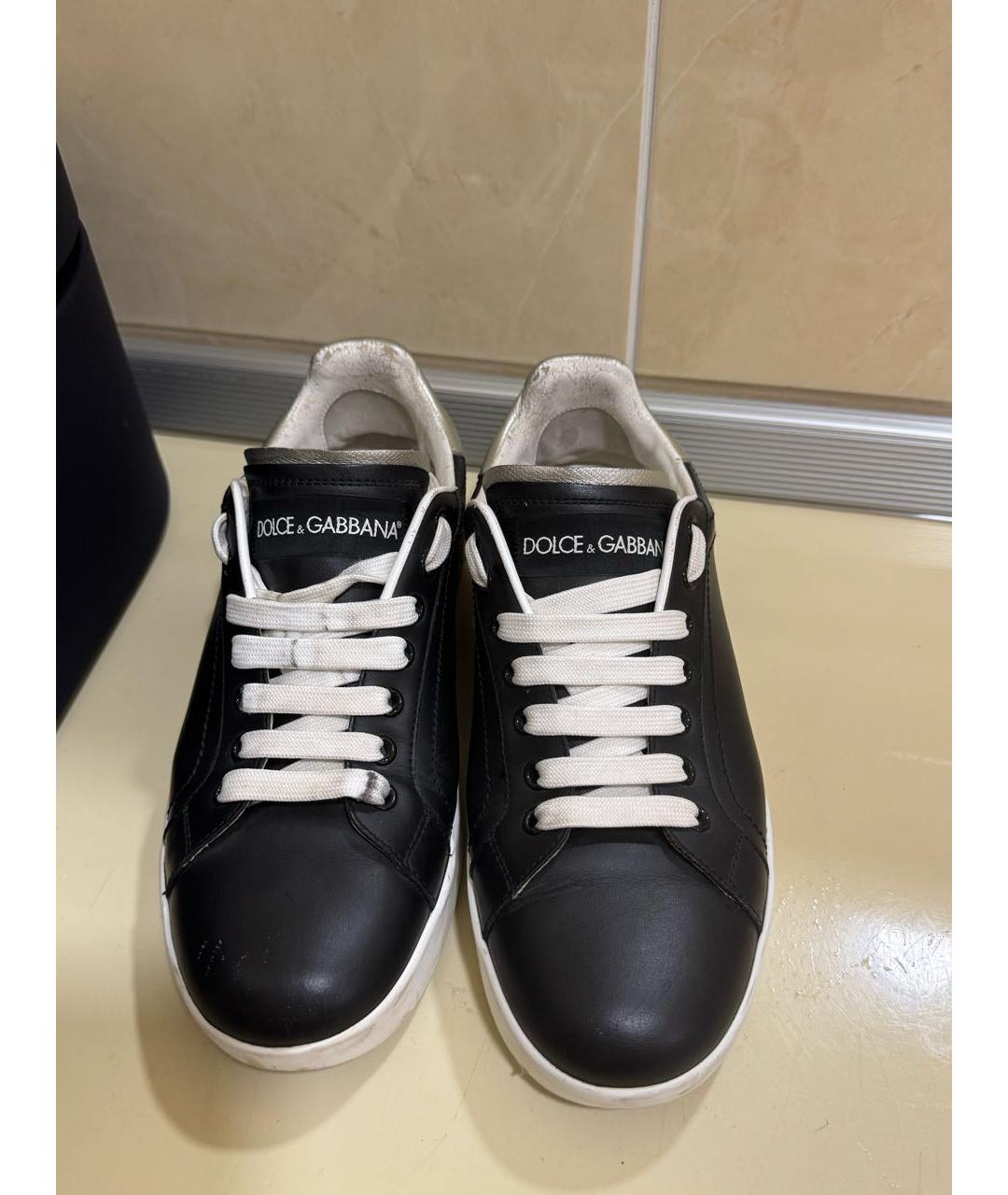 DOLCE&GABBANA Черные кожаные кеды, фото 2