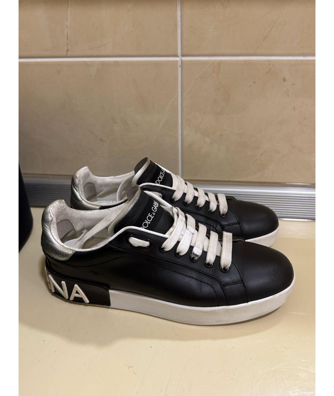 DOLCE&GABBANA Черные кожаные кеды, фото 5