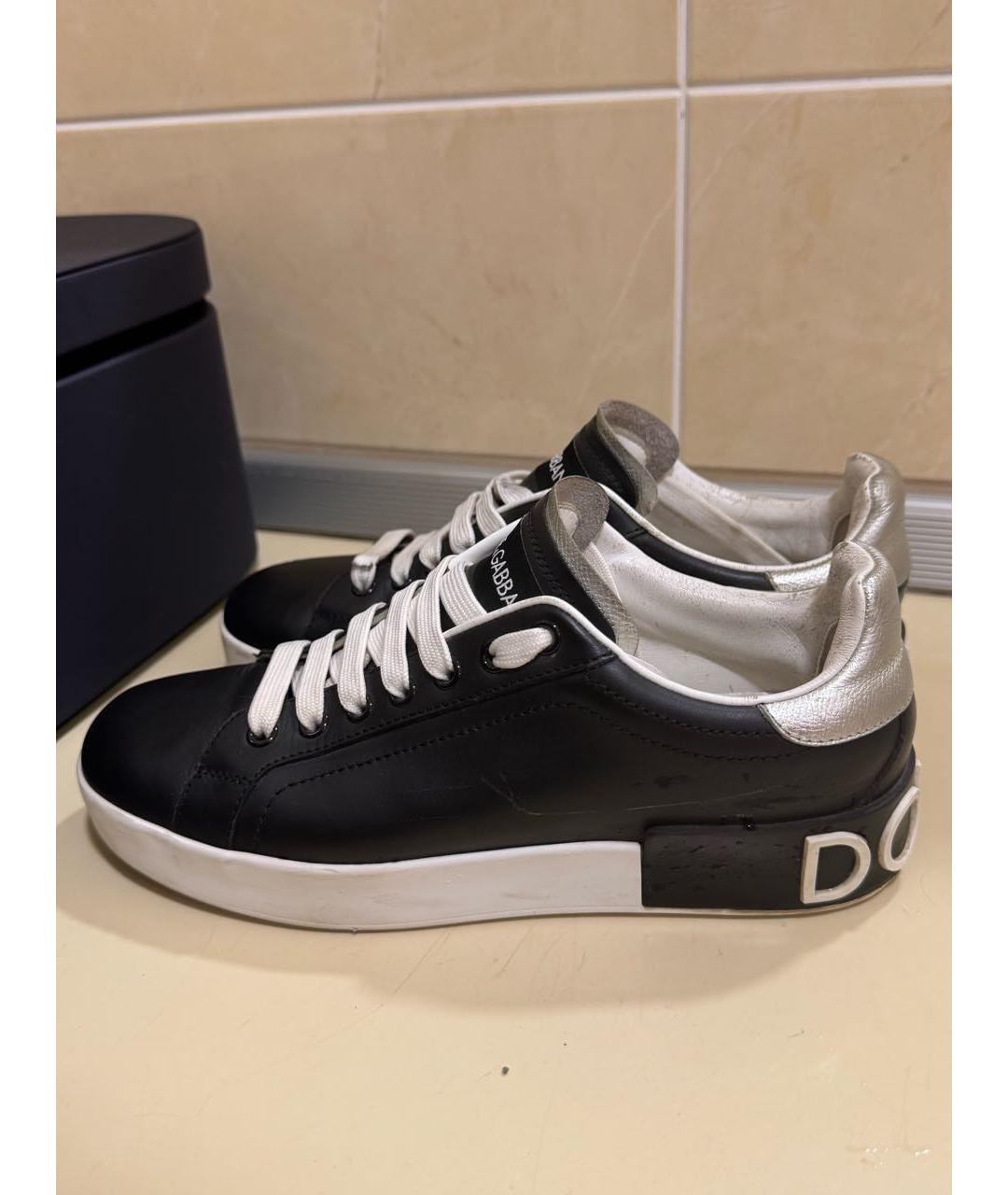 DOLCE&GABBANA Черные кожаные кеды, фото 4