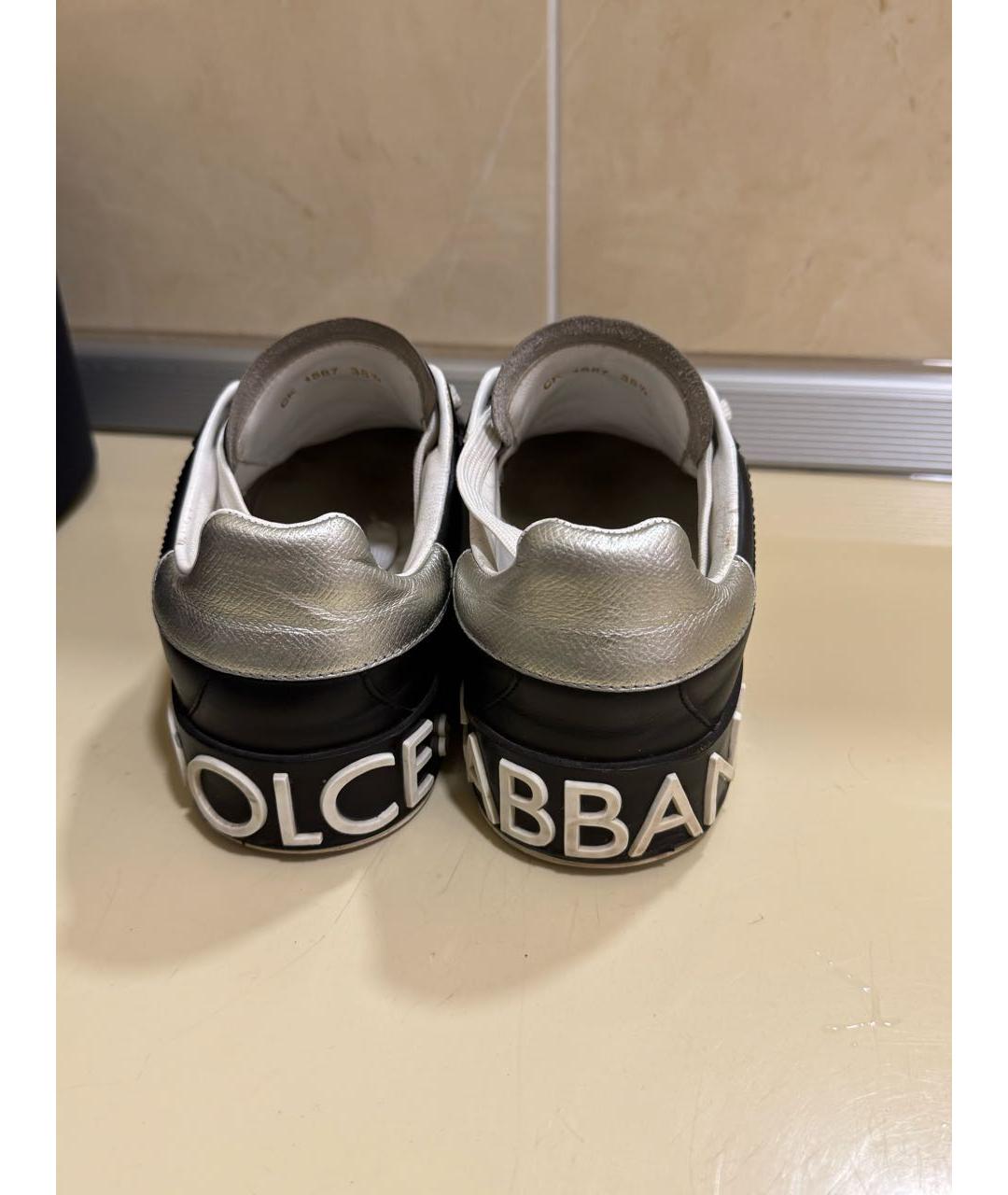 DOLCE&GABBANA Черные кожаные кеды, фото 3