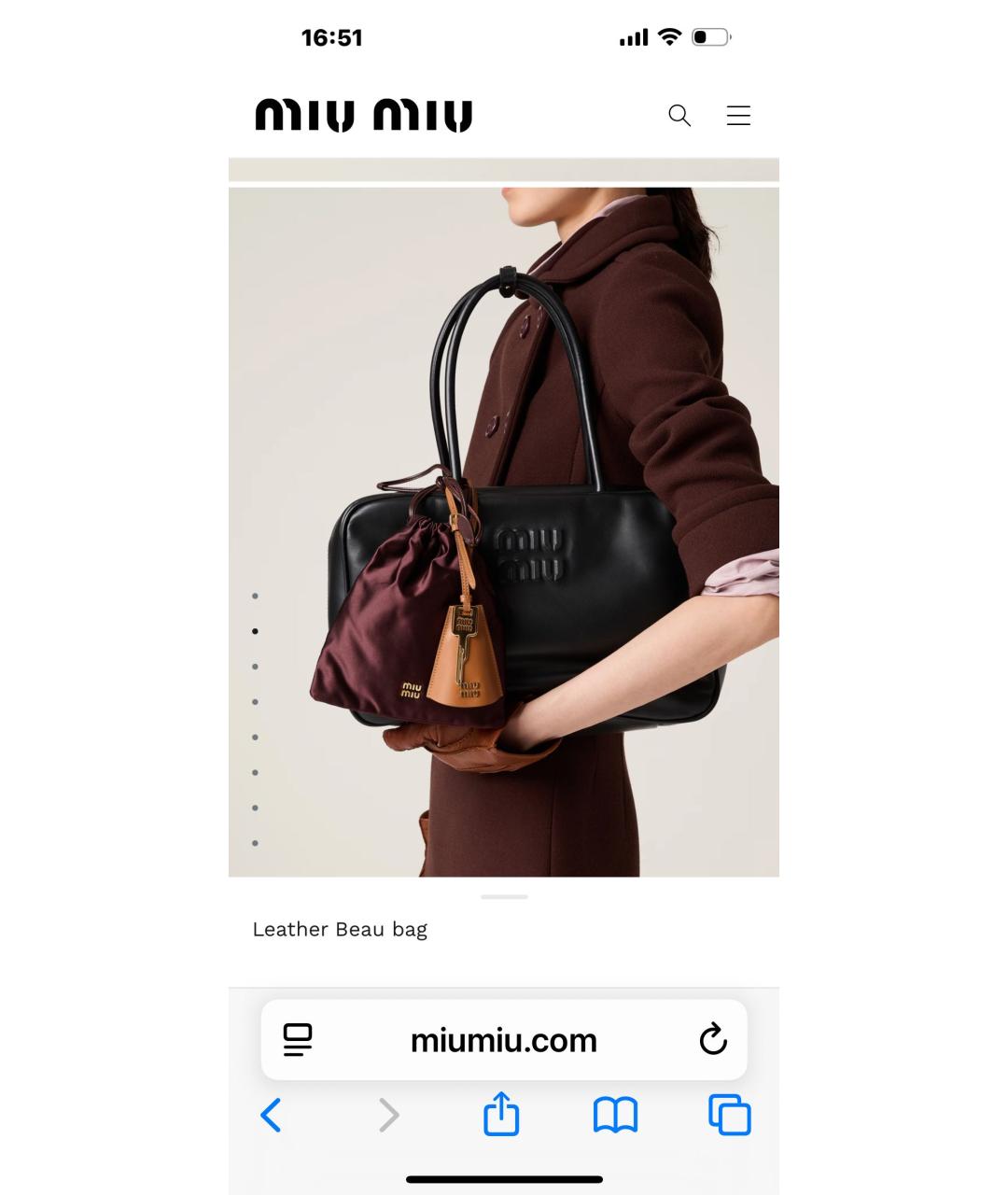 MIU MIU Черная кожаная сумка с короткими ручками, фото 2