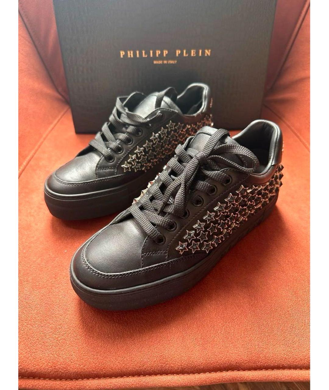 PHILIPP PLEIN Черные кожаные кеды, фото 2