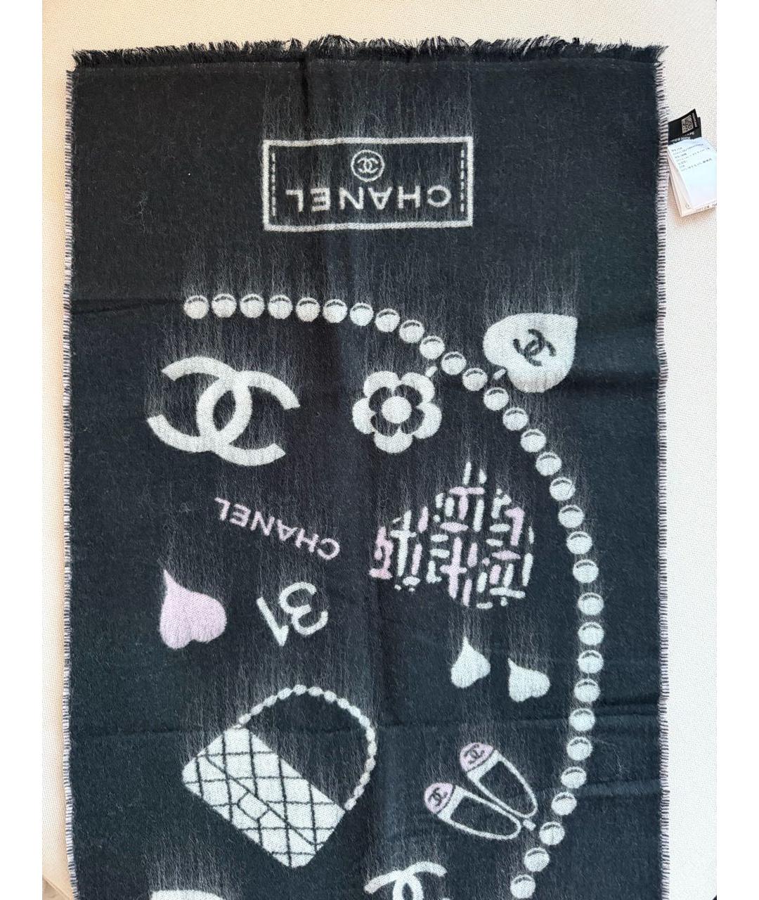CHANEL Черный шерстяной шарф, фото 7