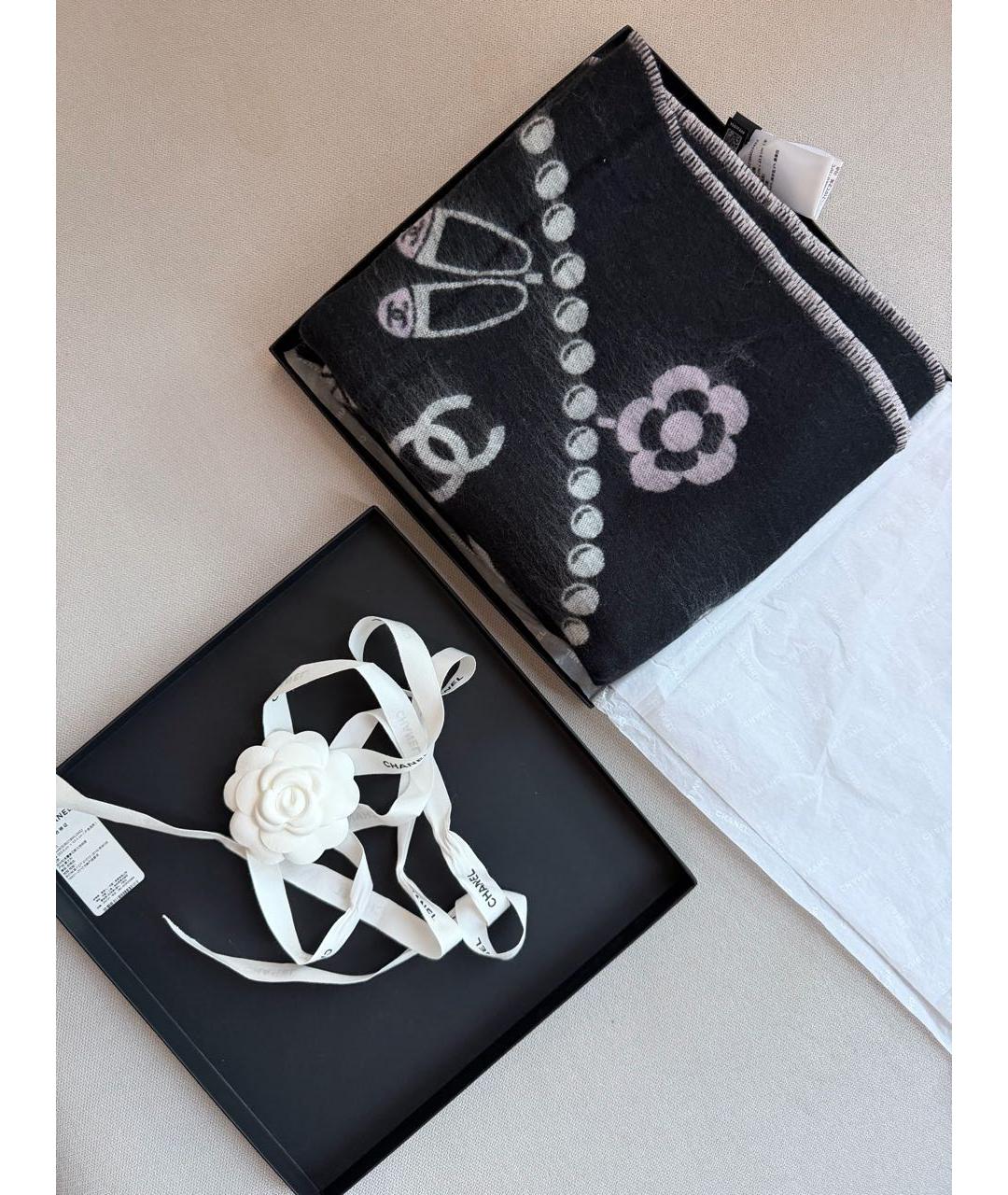 CHANEL Черный шерстяной шарф, фото 4