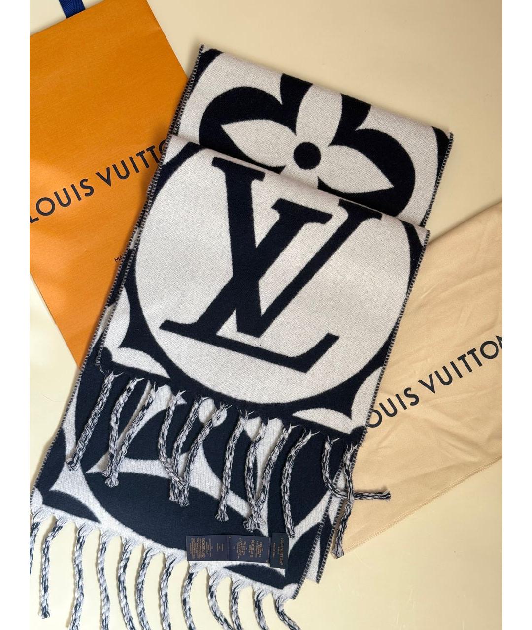 LOUIS VUITTON Синий шерстяной шарф, фото 4