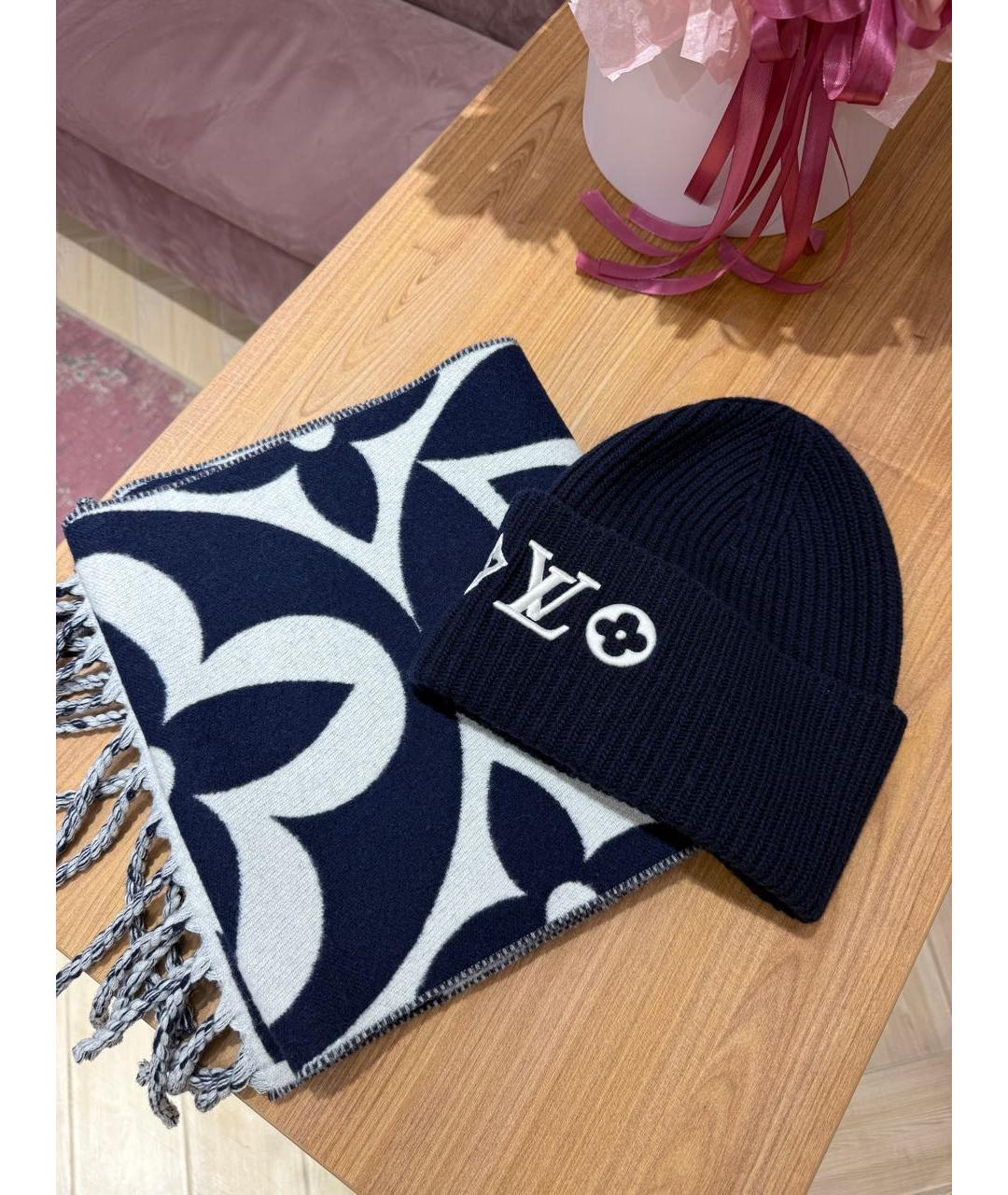 LOUIS VUITTON Синий шерстяной шарф, фото 2