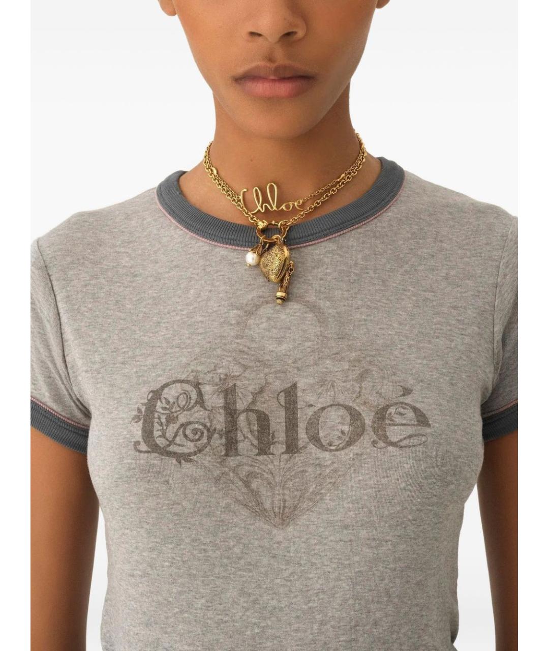 CHLOE Серая хлопковая футболка, фото 2