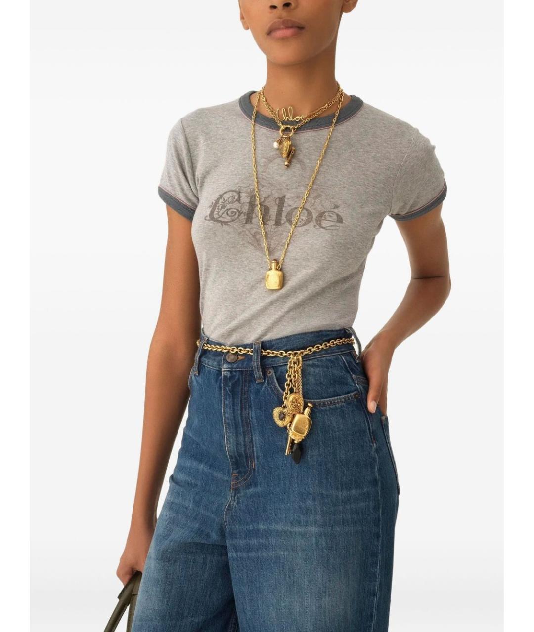 CHLOE Серая хлопковая футболка, фото 5