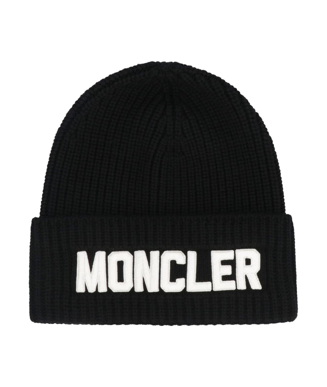 MONCLER Черная шерстяная шапка, фото 1