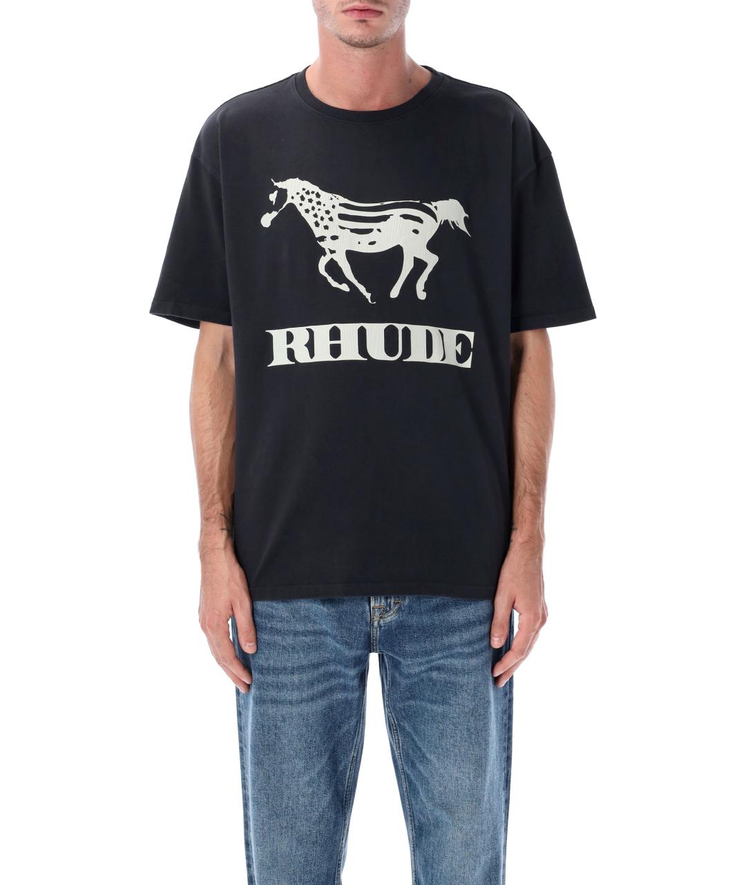 RHUDE Черная хлопковая футболка, фото 2