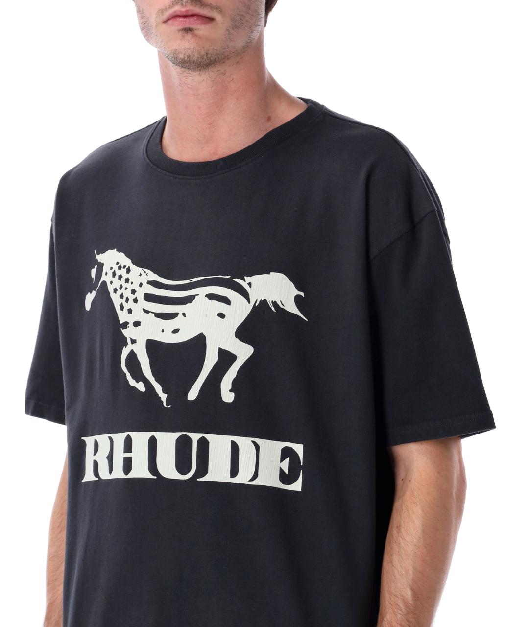 RHUDE Черная хлопковая футболка, фото 4