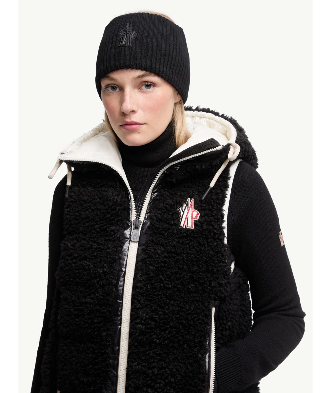MONCLER Черная шерстяная повязка на голову, фото 2