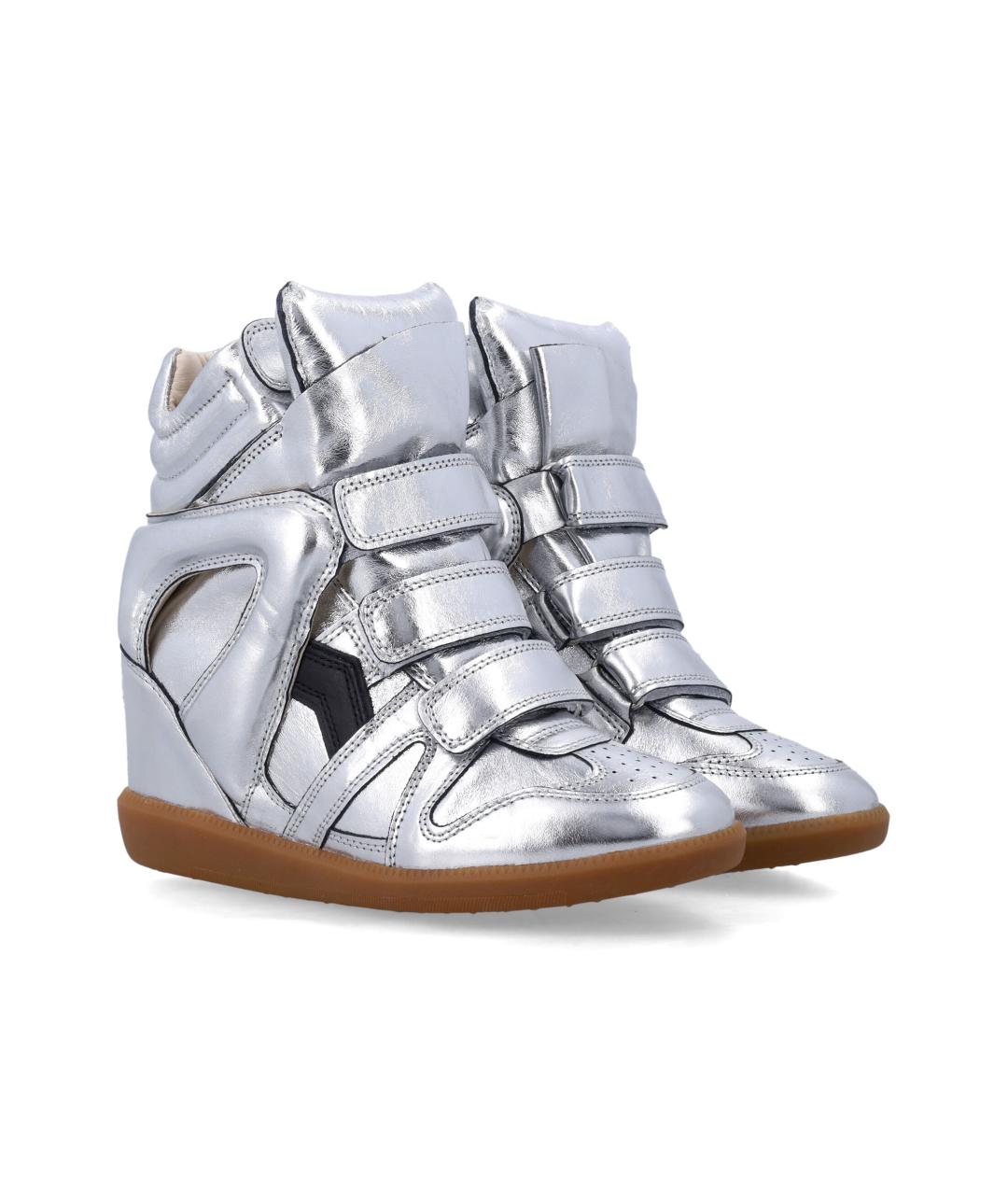 ISABEL MARANT Серебряные кожаные кроссовки, фото 3