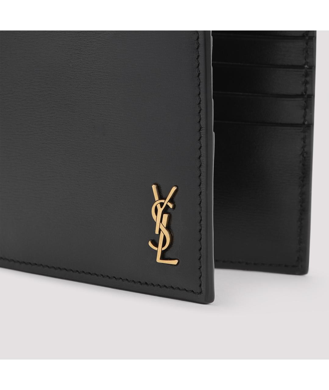 SAINT LAURENT Черный кожаный кошелек, фото 5