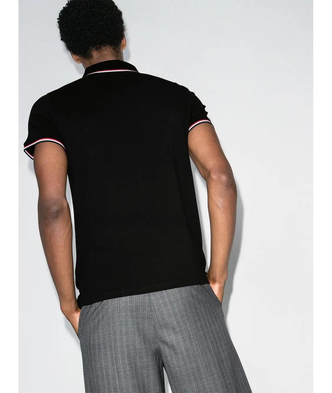 MONCLER Черное хлопковое поло с коротким рукавом, фото 3