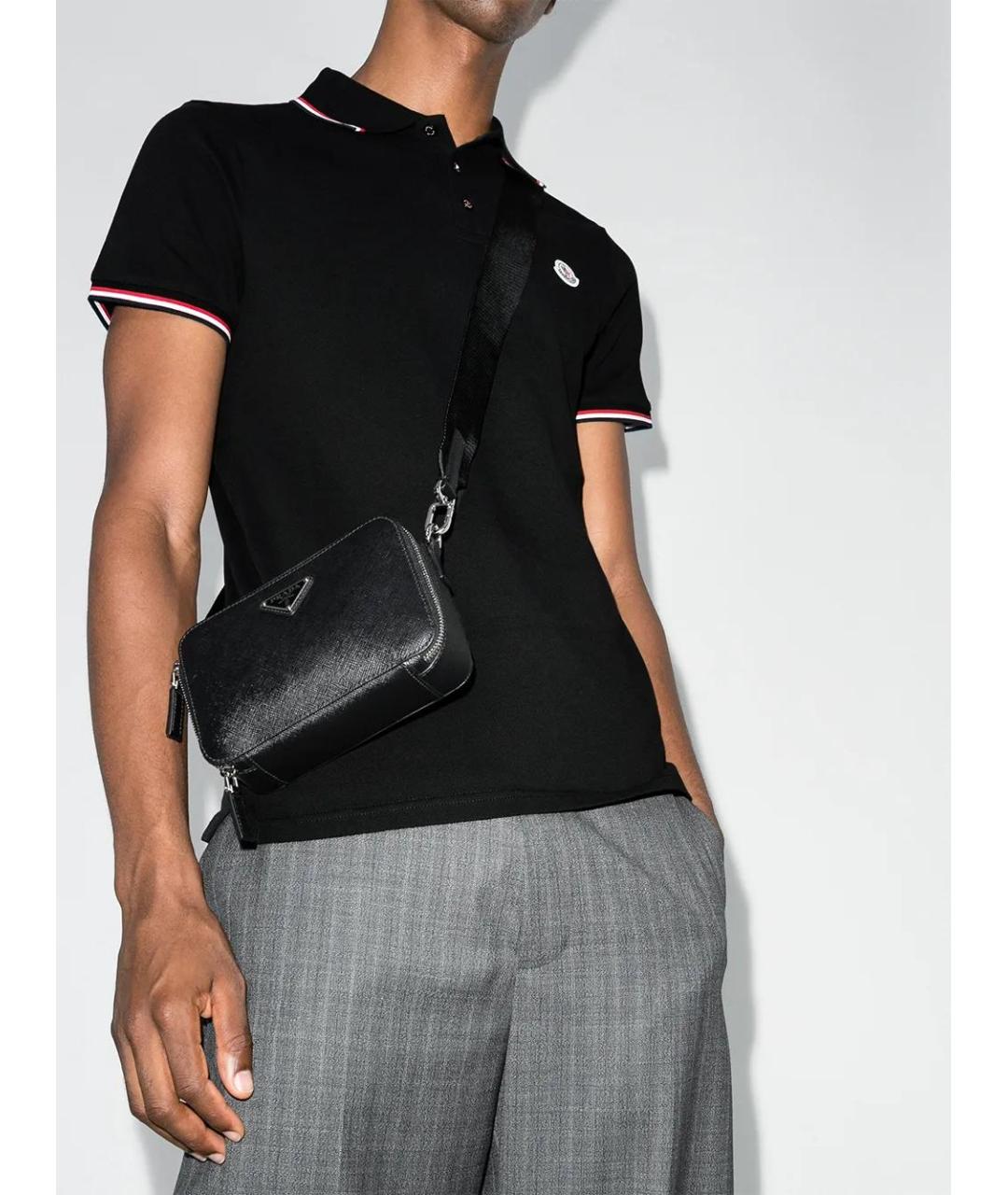 MONCLER Черное хлопковое поло с коротким рукавом, фото 2