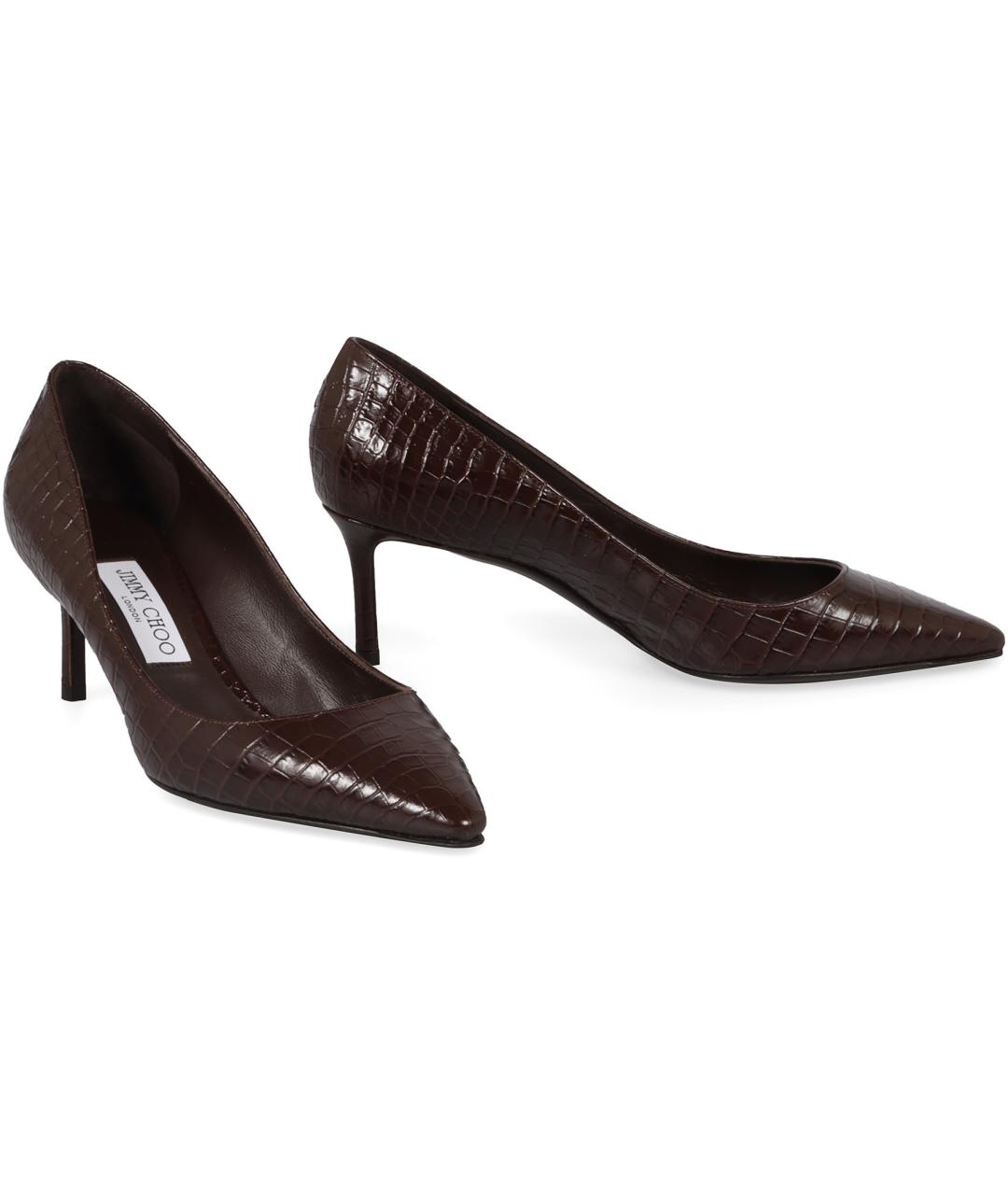 JIMMY CHOO Коричневые кожаные лодочки на низком каблуке, фото 3