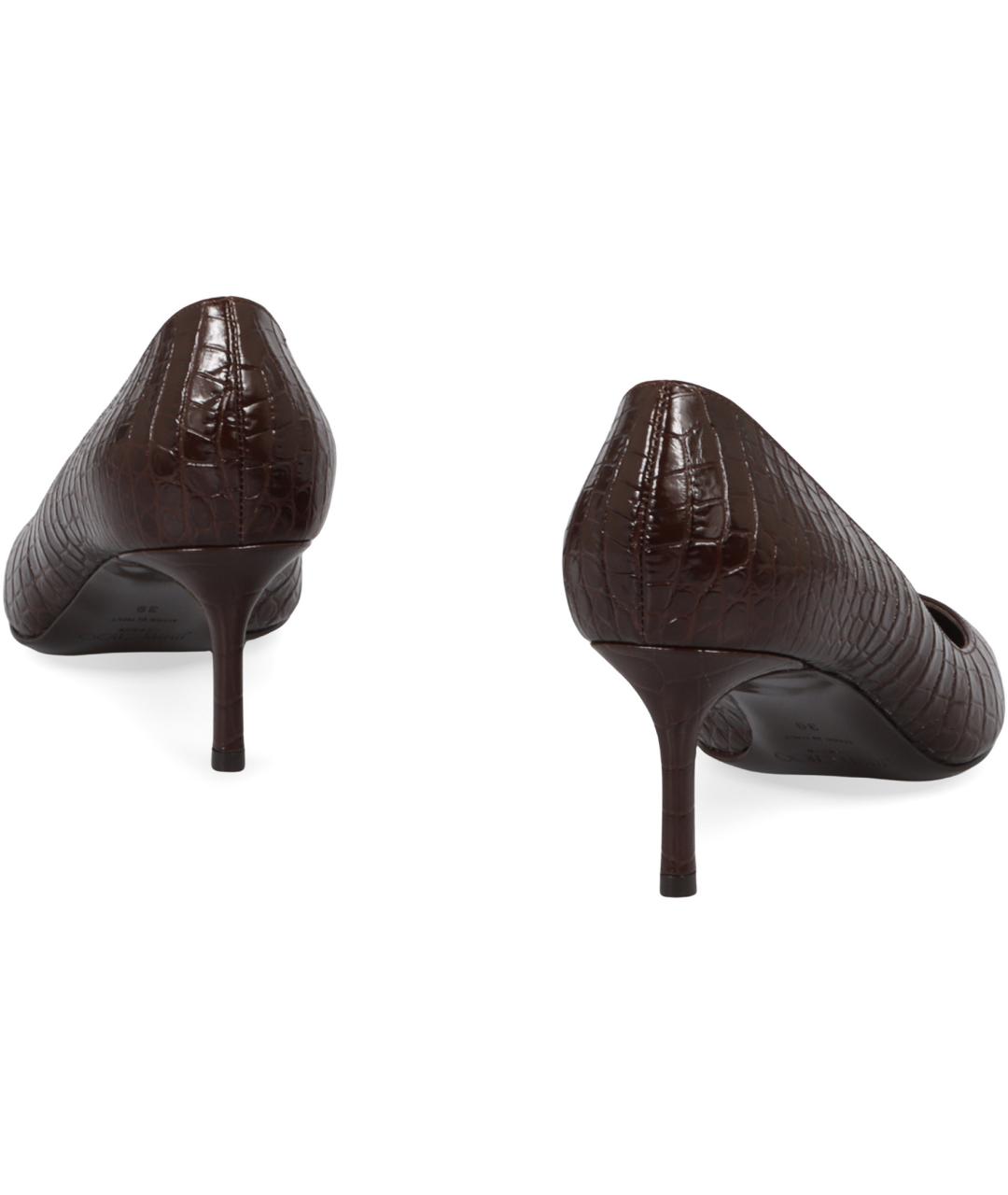 JIMMY CHOO Коричневые кожаные лодочки на низком каблуке, фото 4